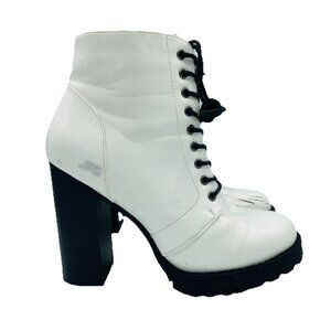 Forever 21 Shoes Womens Size 9 White Boots Booties Chunky Block Heels Zip Y2K